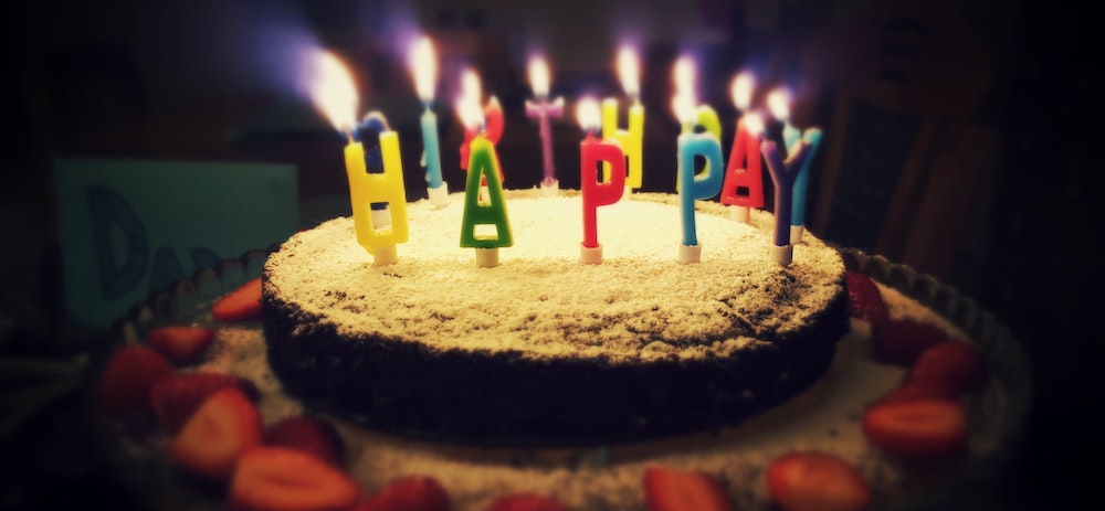 birthday cake with lit candles